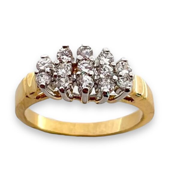 Vintage Ring Size 6 Cubic Zirconia Cluster 14K Gold Plate Mid-Century MCM 14H - Picture 5 of 7